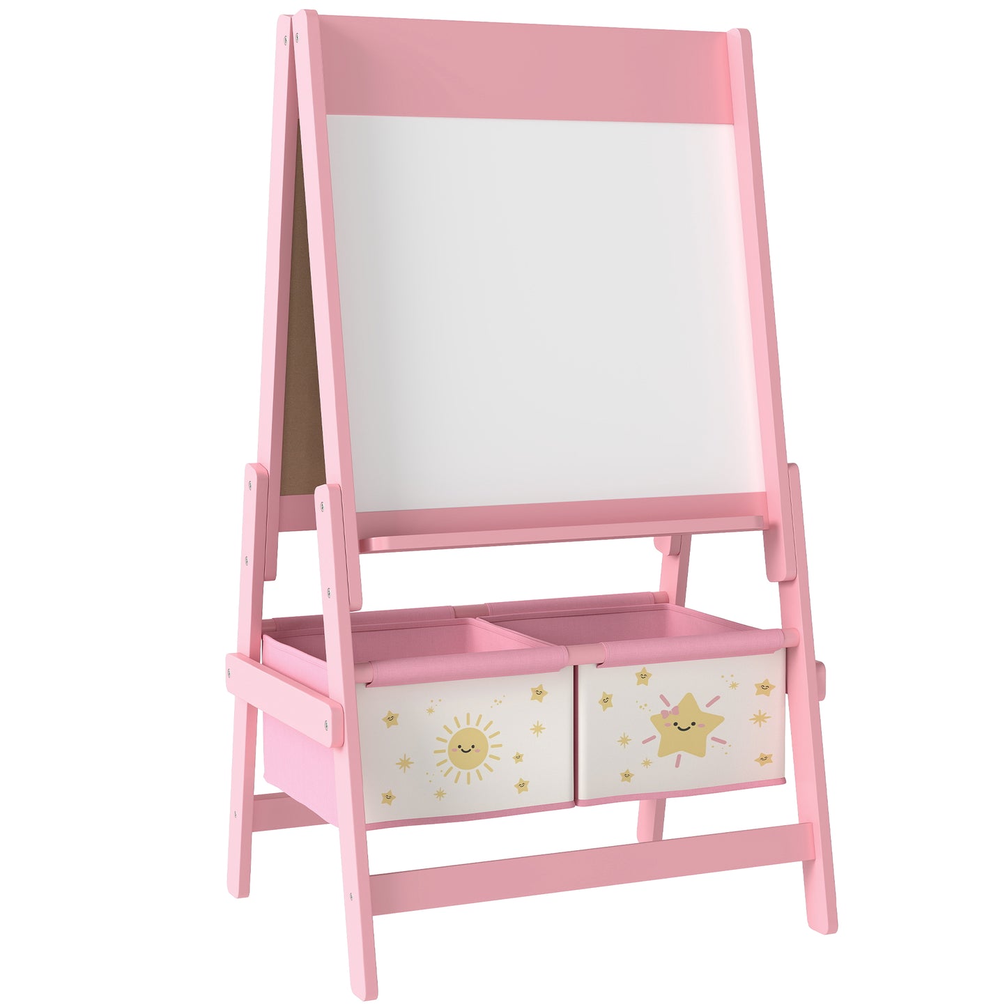 Aiyaplay Pizarra Infantil Caballete 3 En 1 Con Rollo De Papel Y Cestas Rosa_0