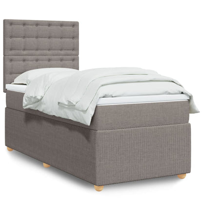 Cama Box Spring Con Colchón Tela Gris Taupe 90x200 Cm / Vetonek_2