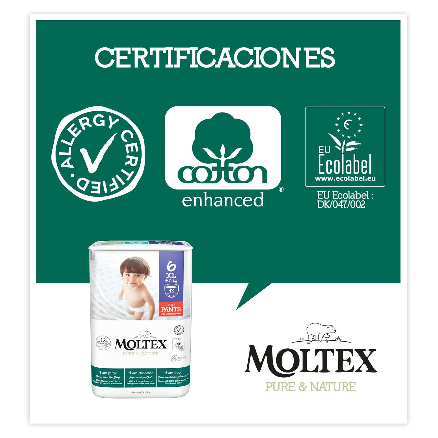 Calça Moltex Pure &amp; Nature T6 (+14 kg), 18 unidades