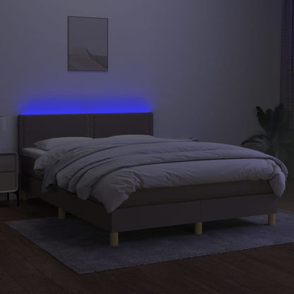 Cama Box Spring Colchón Y Luces Led Tela Gris Taupe 140x190 Cm / Vetonek_2