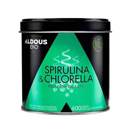 Mistura orgânica de spirulina e clorela, 600 comprimidos. Aldous Bio
