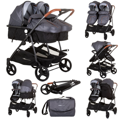 Carrito De Bebé Gemelar Dúo Smart Silver Grey_0