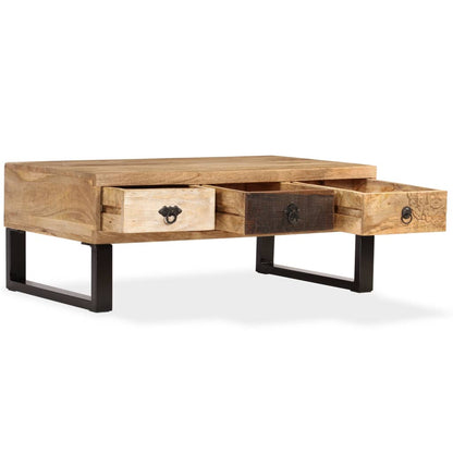 Mesa De Centro Con 3 Cajones Madera Maciza De Mango 90x50x35 Cm_0