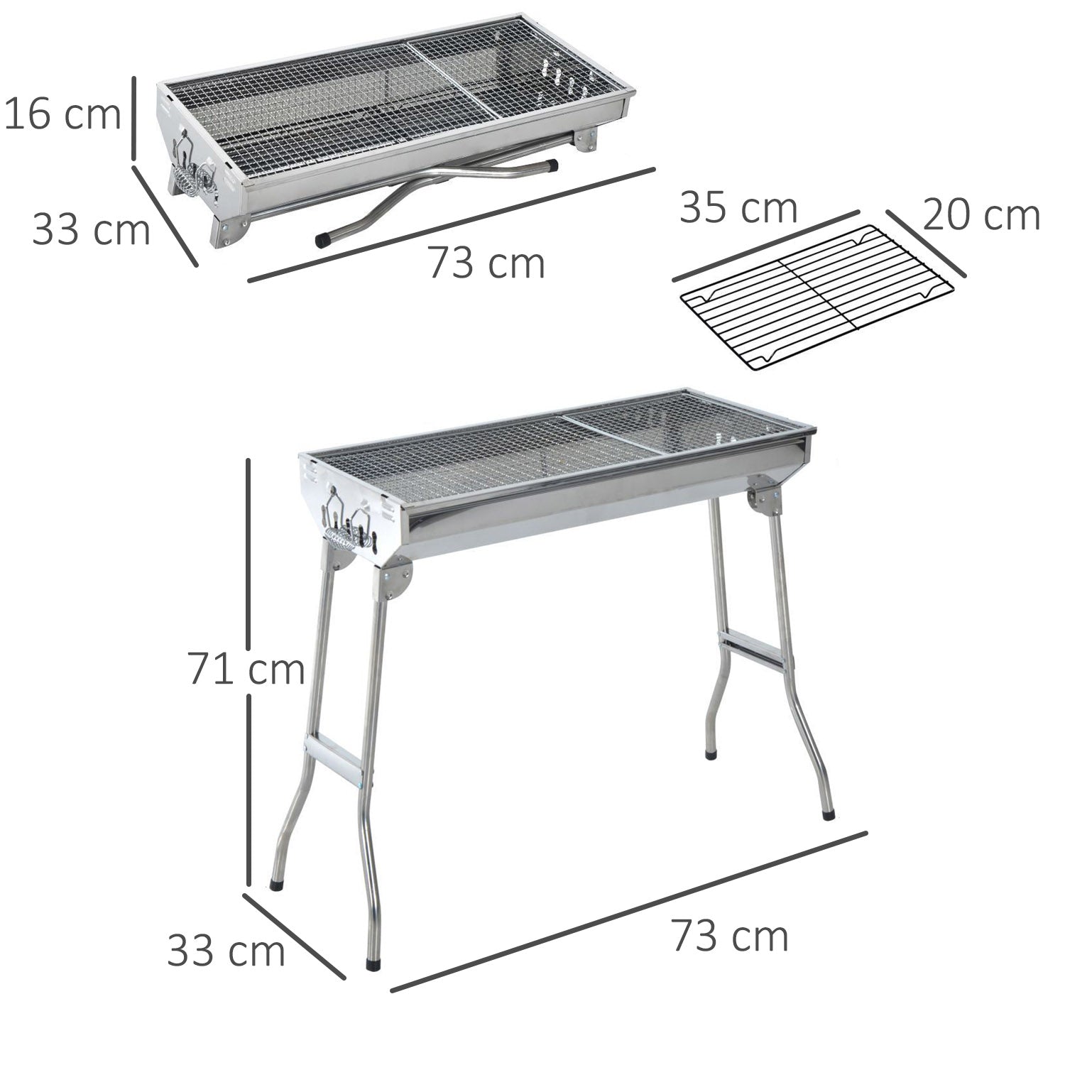 Outsunny Barbacoa Portátil Y Plegable Acero Inoxidable Parrilla 73x33x71cm Plata_2