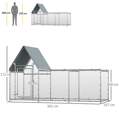 Pawhut Gallinero Exterior Grande 3,02x1,07x1,72m Acero Galvanizado Con Cerradura_2
