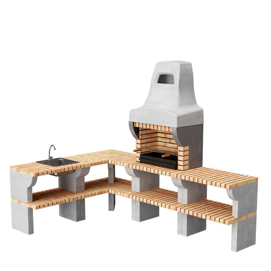 Cozinha de canto ao ar livre Bailén Plus com churrasqueira e lava-loiça Movelar