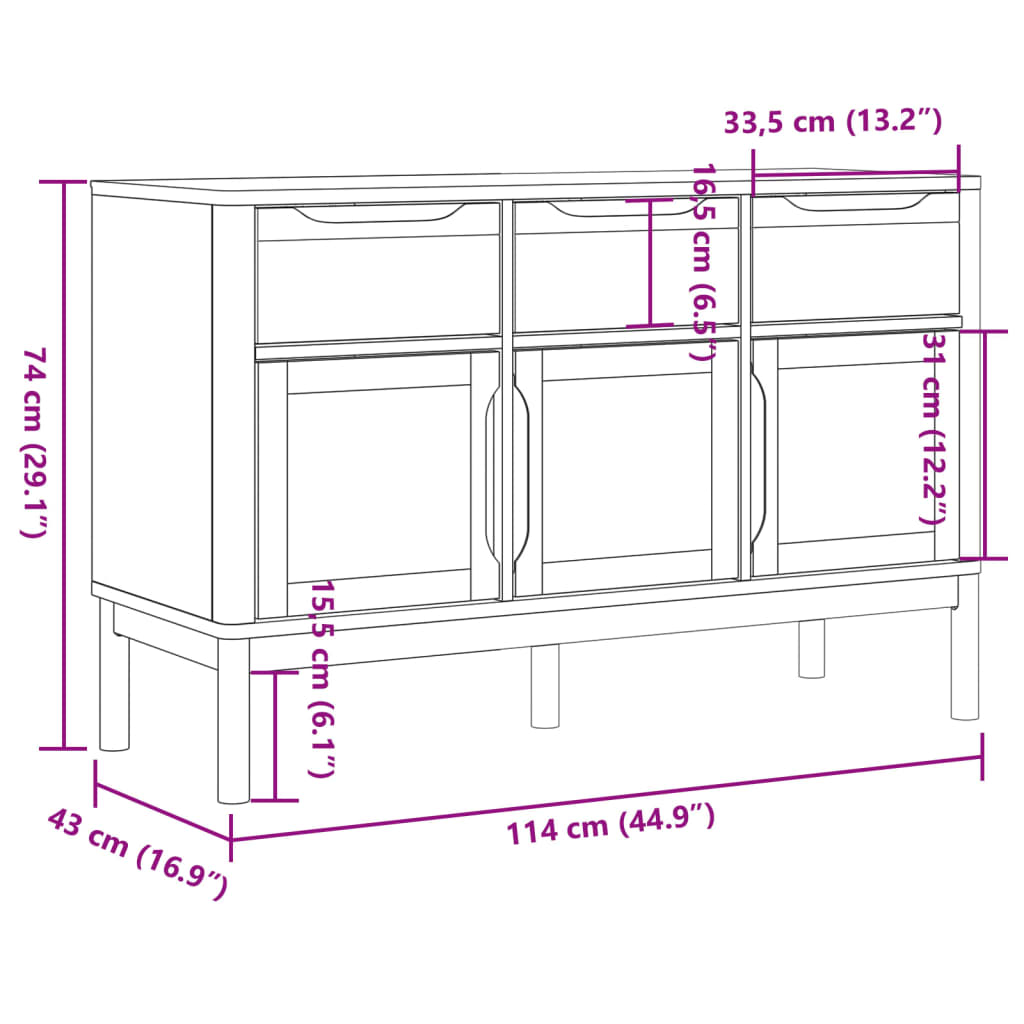 Aparador Floro Madera Maciza De Pino Marrón Cera 114x43x74 Cm / Vetonek_5