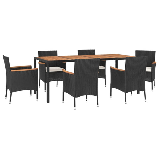 Vidaxl Set De Comedor De Jardín 7 Pzas Y Cojines Ratán Sintético Negro_0
