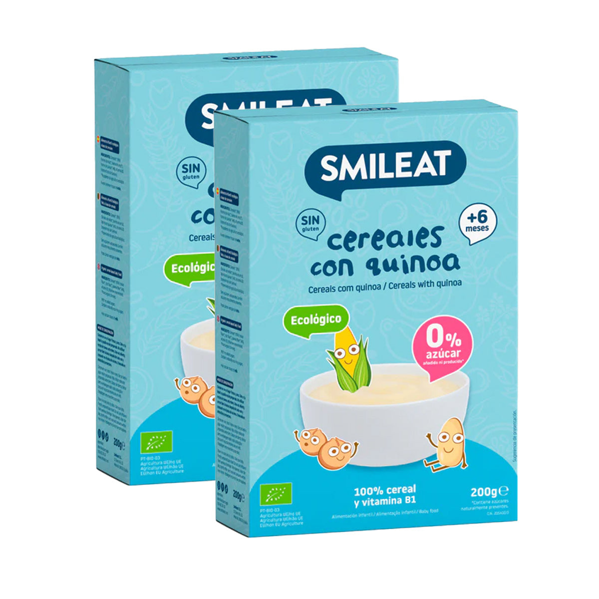 Pack de 2 Papas de Cereal Sem Glúten Smileat Eco com Quinoa, 200g