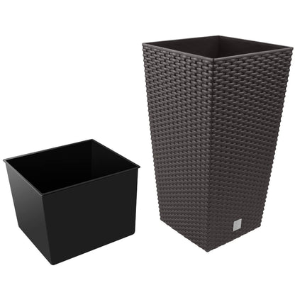 Pack 3 Macetas Altas Prosperplast (11,4/19/35 Litros) Rato Square De Plastico En Color Ocre Oscuro Con Deposito.