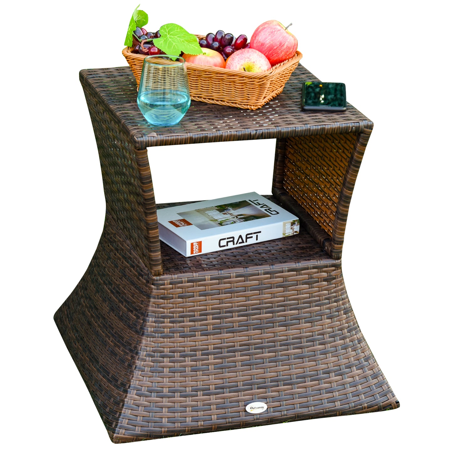 Outsunny Mesa De Centro Ratán Con Agujero De Sombrilla Para Terraza Patio_5