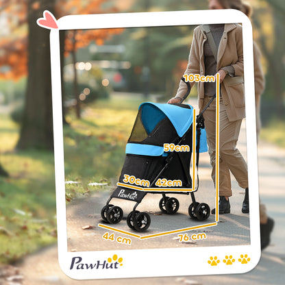Pawhut Cochecito Para Perros Pequeños Con Estructura De Paraguas Azul_2