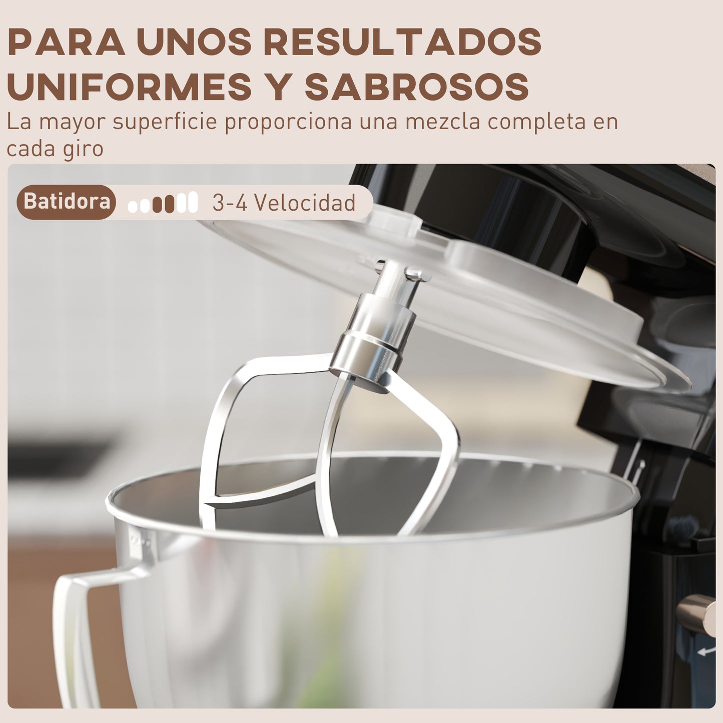 Homcom Batidora Amasadora 1300w 4,5l 6 Velocidades Bol De Acero Inoxidable Negro_5