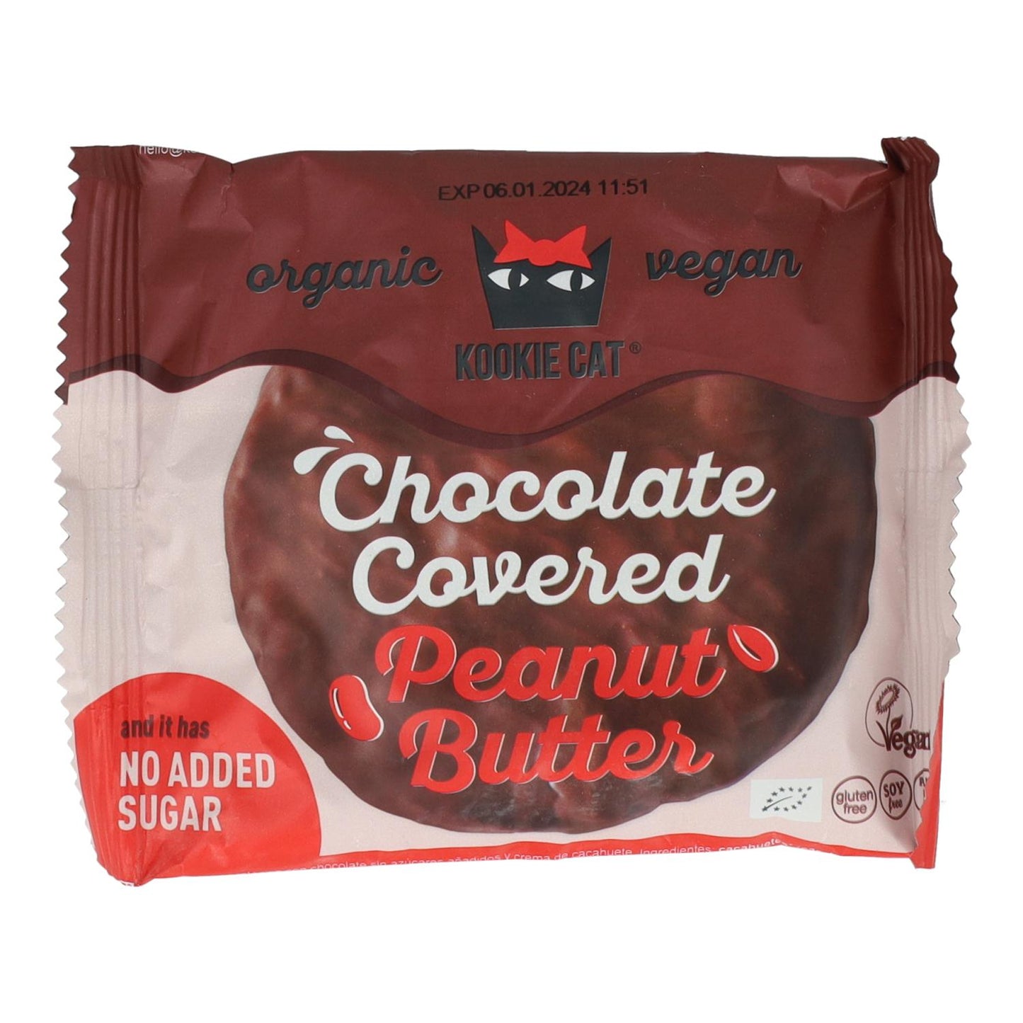 Bolacha de manteiga de amendoim com cobertura de chocolate sem adição de açúcar Kookiecat 50g