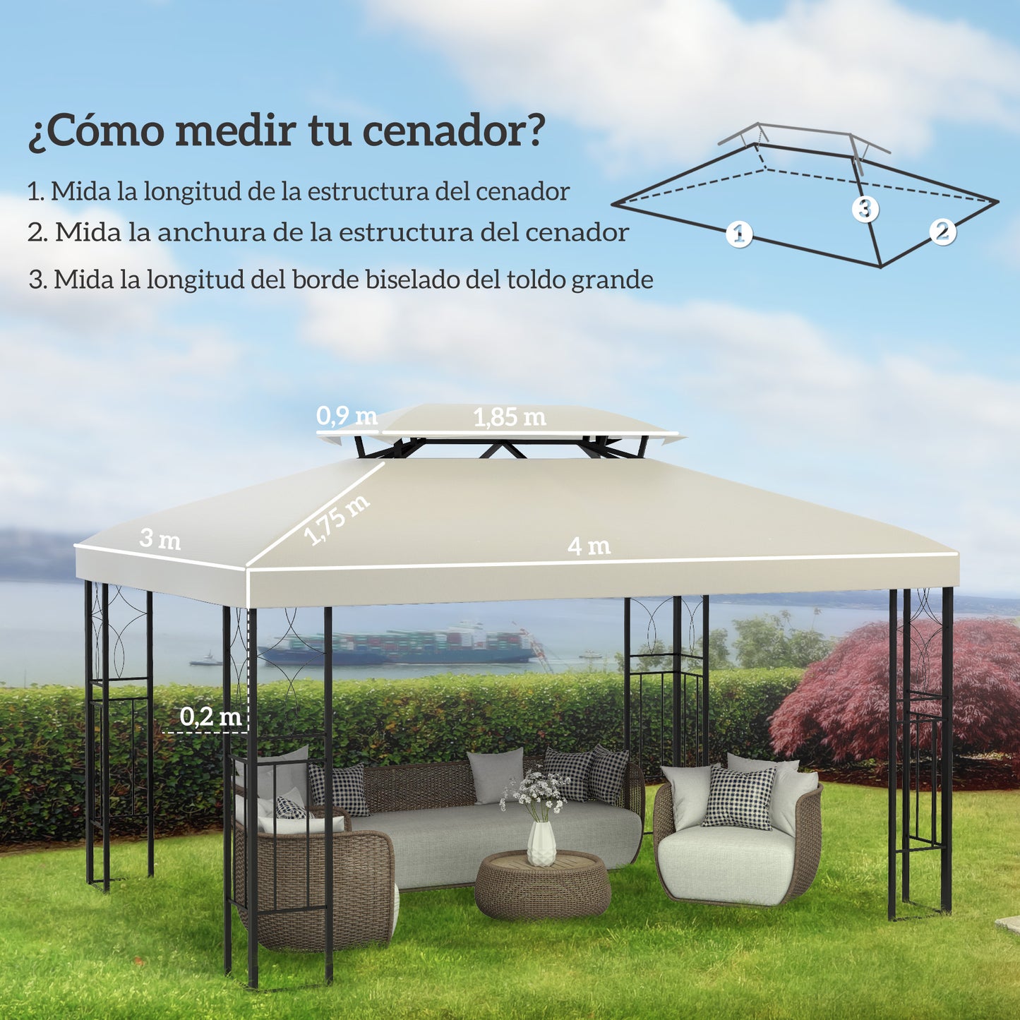 Outsunny Techo De Repuesto 4x3 M Para Cenador Jardín Exterior 2 Niveles Crema_2