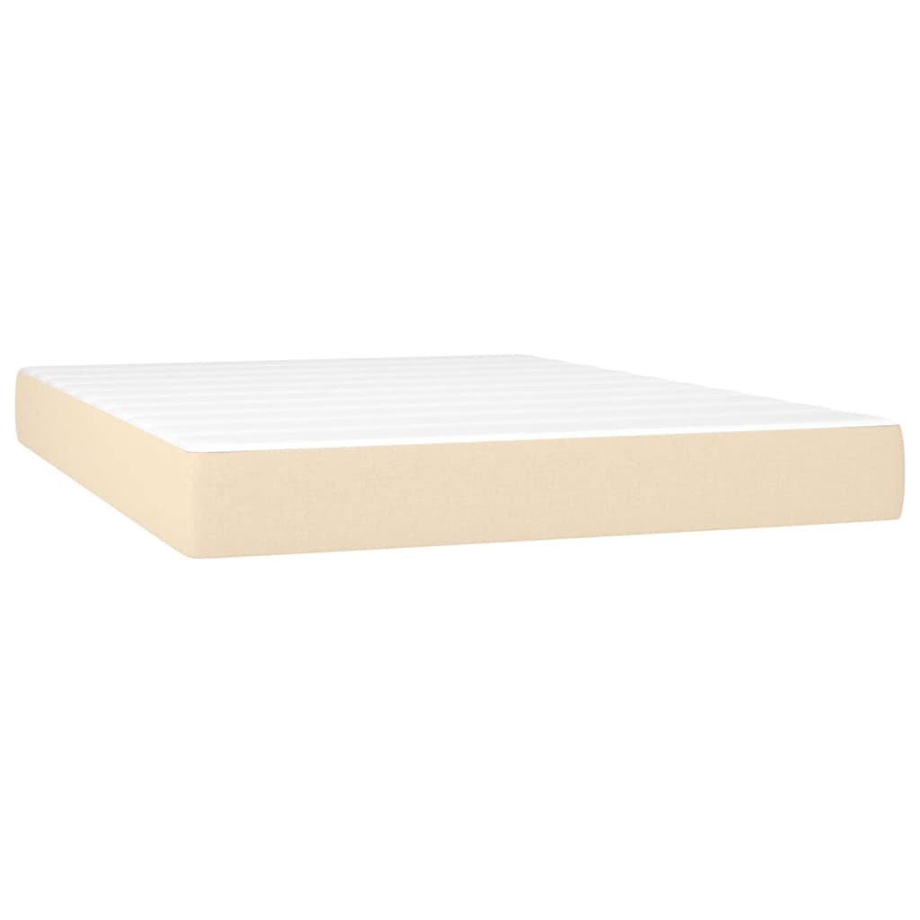 Cama Box Spring Con Colchón Y Led Tela Crema 140x200 Cm / Vetonek_2