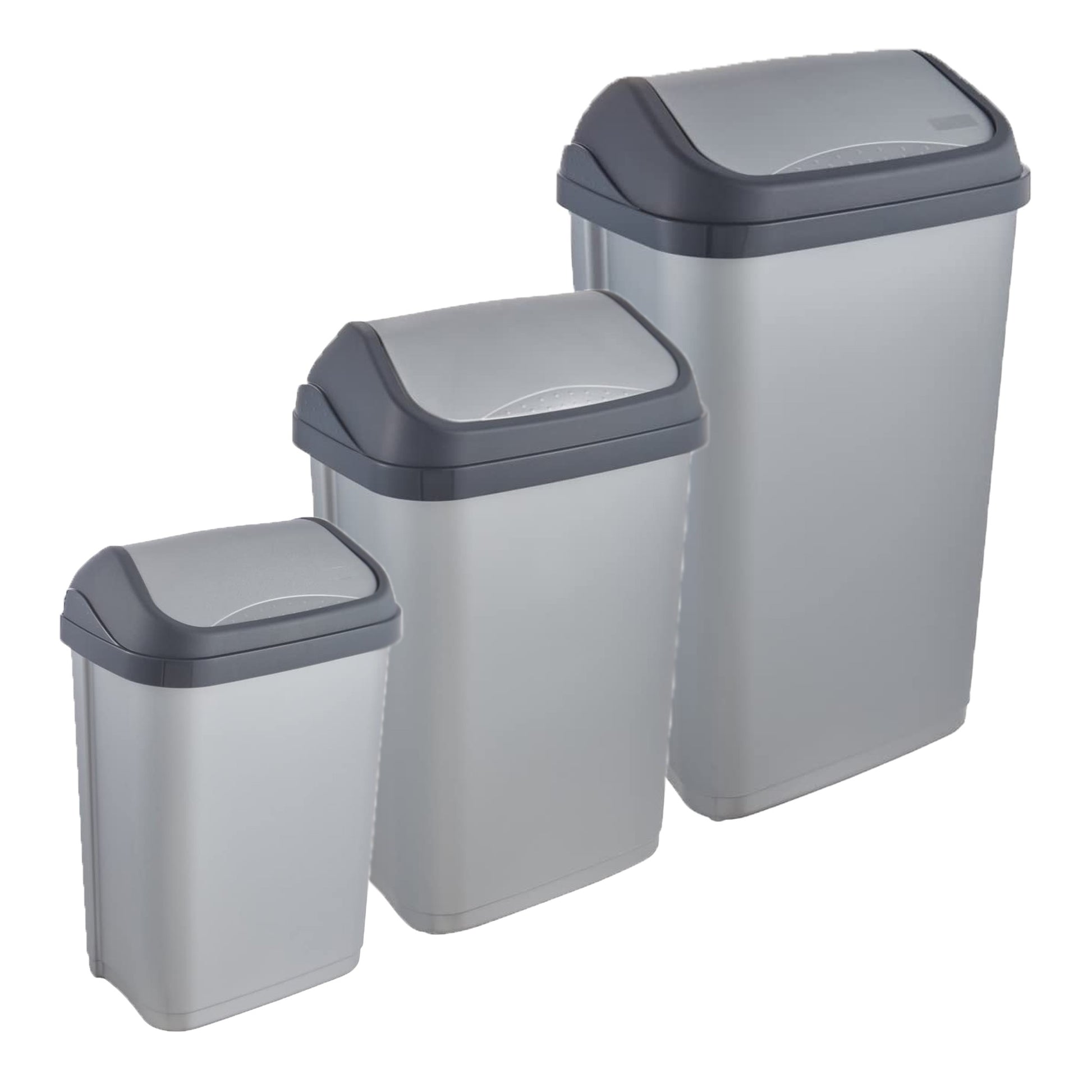 Pack De 3 Cubos De Basura Con Tapa Deslizante Swantje 10/25/50 Litros En Color Plateado_0