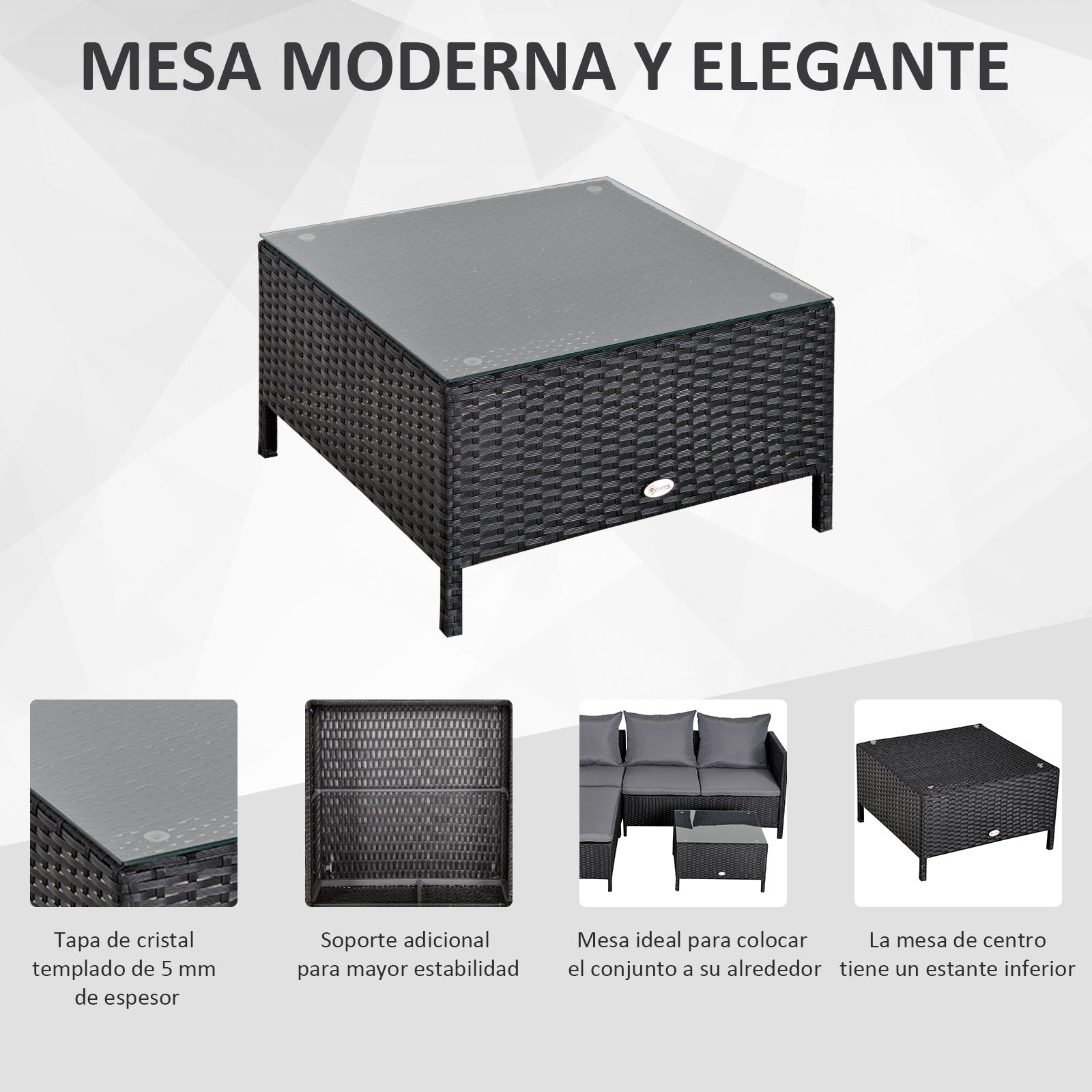 Outsunny Conjunto De Muebles De Jardín De Ratán Con Cojines Acolchados Metal_5