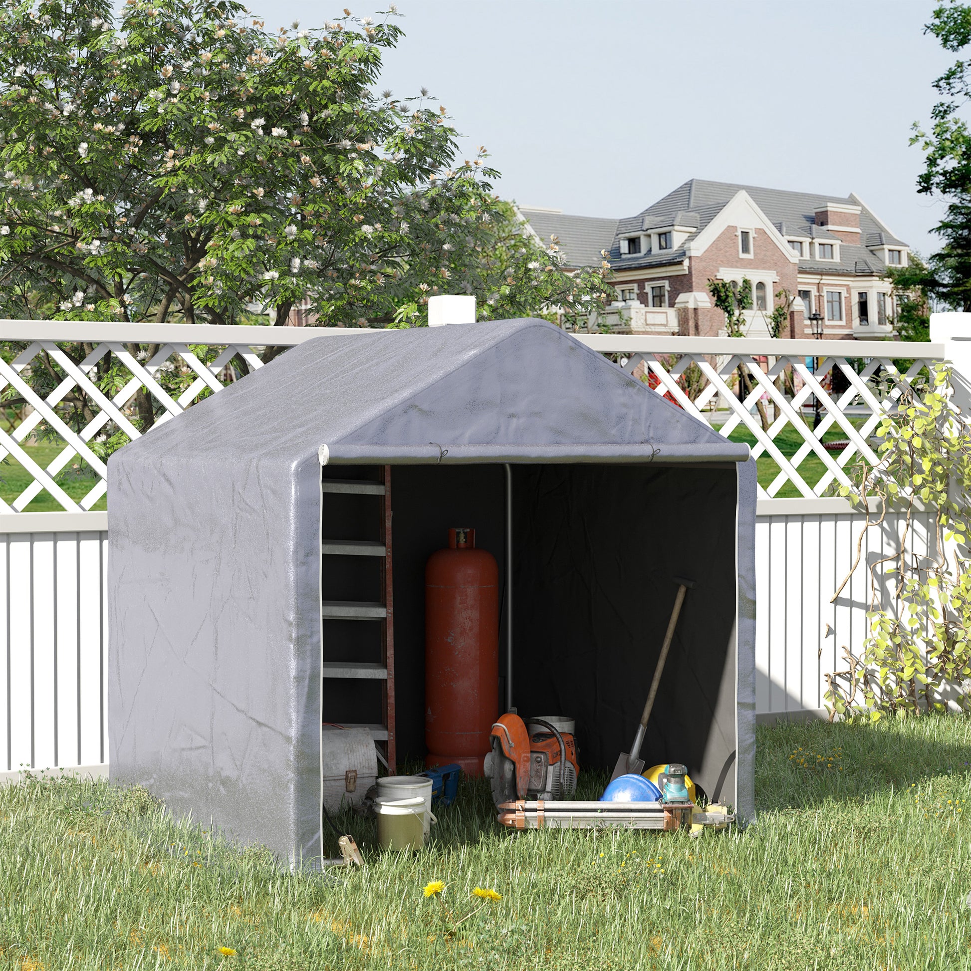 Outsunny Carpa Para Bicicletas Y Motos 2x2x2 M Con 1 Puerta Con Cremallera Gris_1