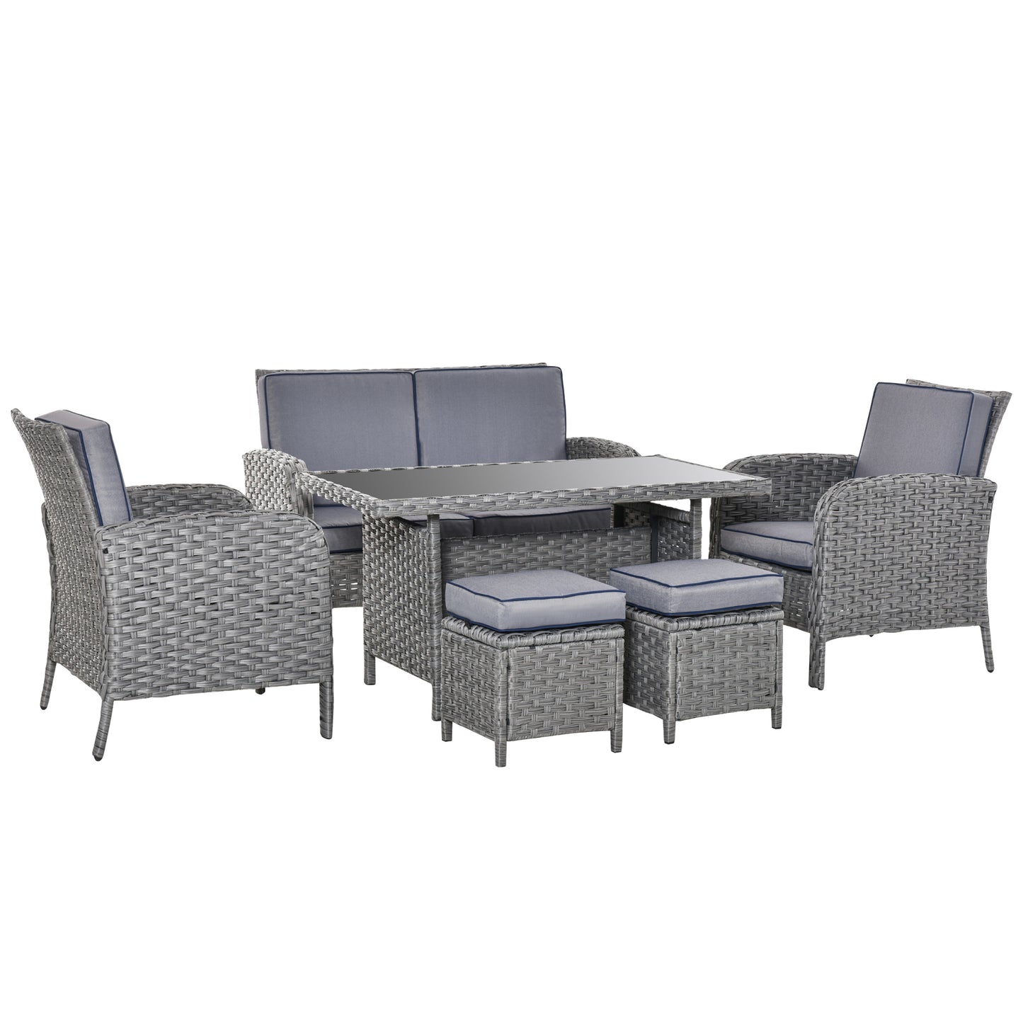 Outsunny Conjunto De Muebles Ratán 6 Piezas Mesa Sofás Taburetes Cojines_0