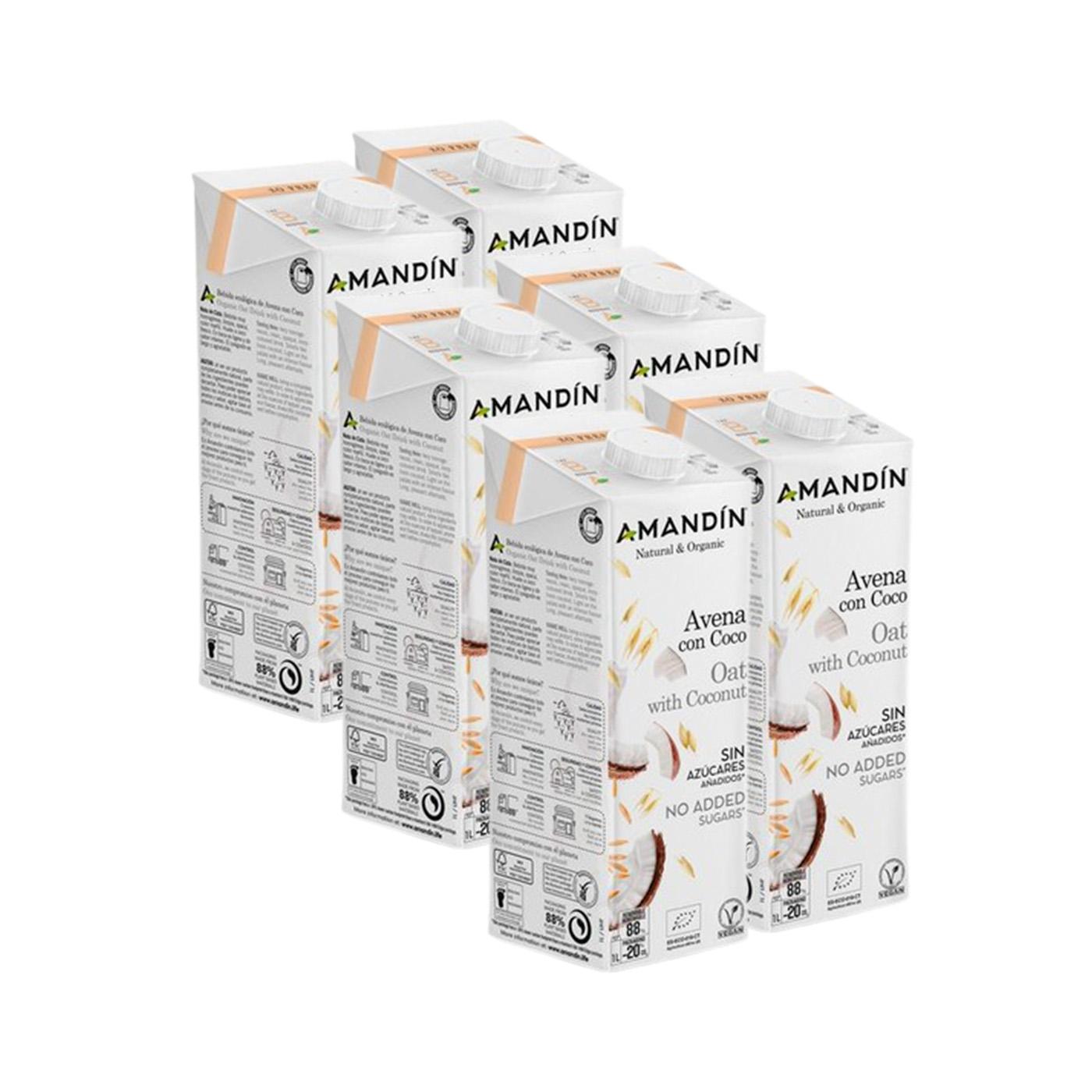 Pack de 6 Bebidas de Coco e Aveia Amandín 1 L