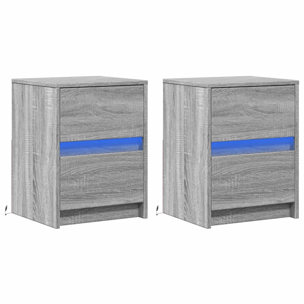 Mesitas De Noche Luces Led 2 Uds Madera Ingeniería Gris Sonoma_1