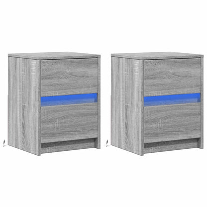 Mesitas De Noche Luces Led 2 Uds Madera Ingeniería Gris Sonoma_1
