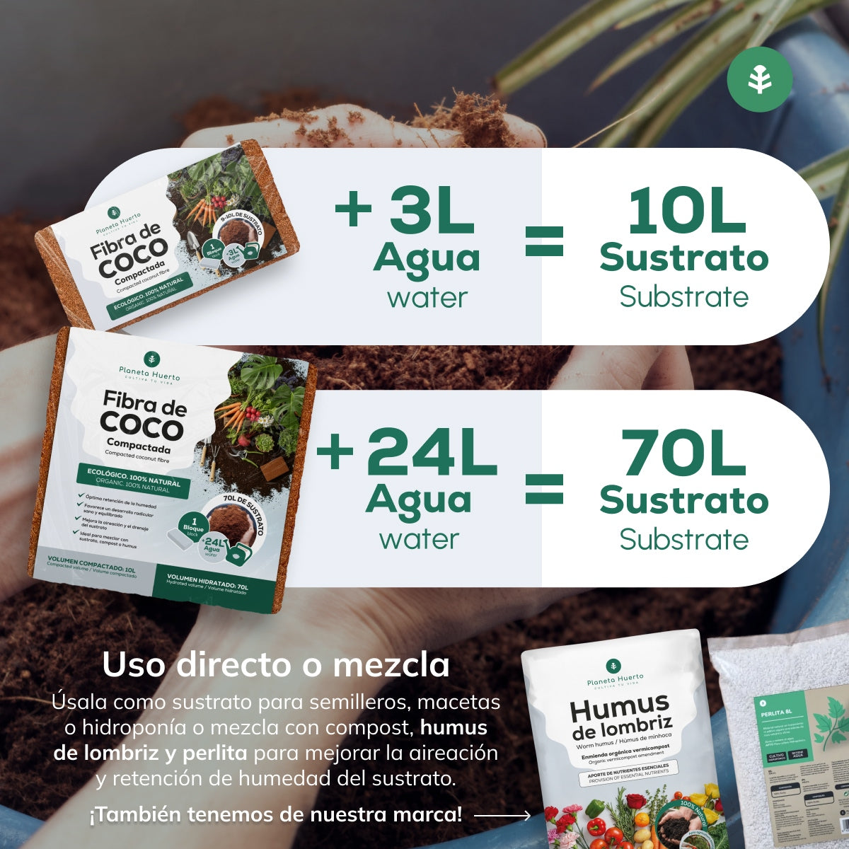 Substrato de Fibra de Coco Planeta Huerto 70 Litros 