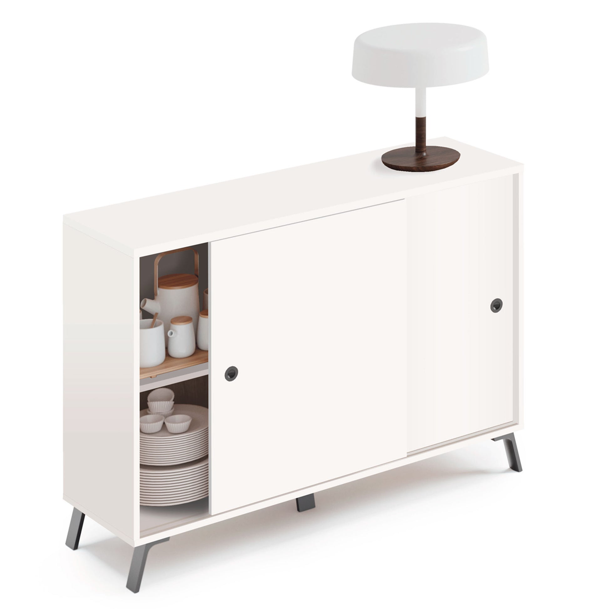 Aparador, Mueble Salón Auxiliar, Buffet, 2 Puertas Correderas 87x120x40 Cm Recibidor Moderno, Briebe, Lys, Blanco_0
