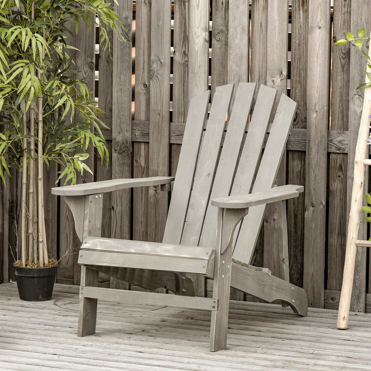 Silla Adirondack Outsunny Madera De Abeto Gris Claro 78x89x88 Cm_1