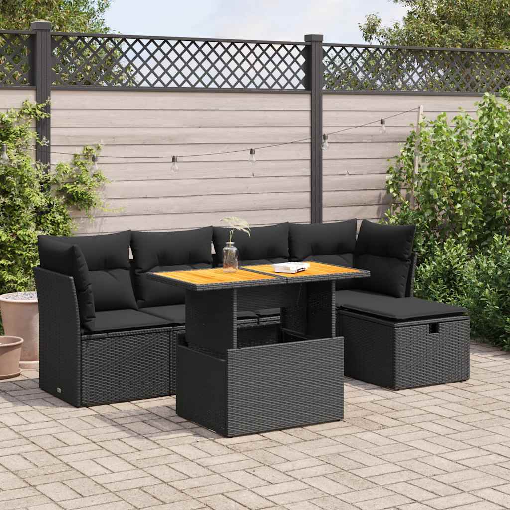 Set Sofás Jardín Y Cojines 6 Pzas Ratán Sintético Acacia Negro / Vetonek_4