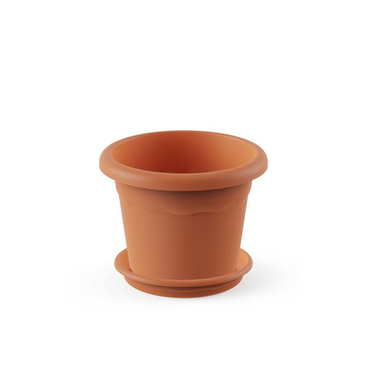 Embalagem de vaso redondo de terracota com pires, 14 x 10 cm