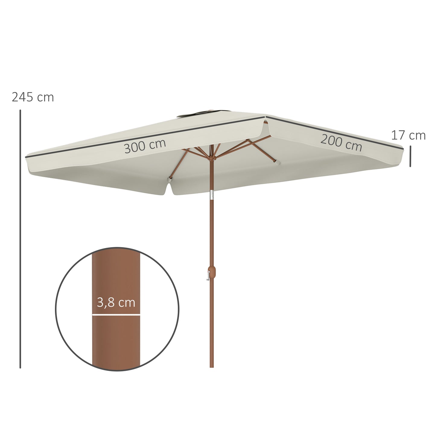 Outsunny Sombrilla De Terraza Exterior 300x200 Cm Con Ángulo Ajustable Crema_2