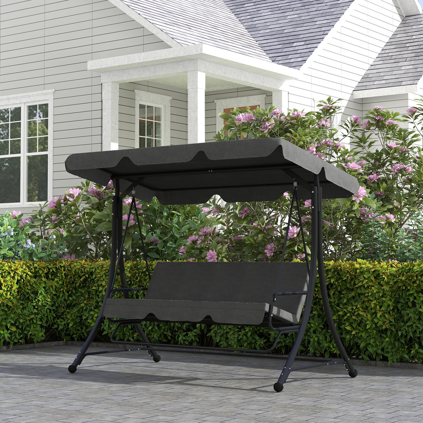 Outsunny Columpio De Jardín Exterior De 3 Plazas Con Toldo Ajustable Gris_4