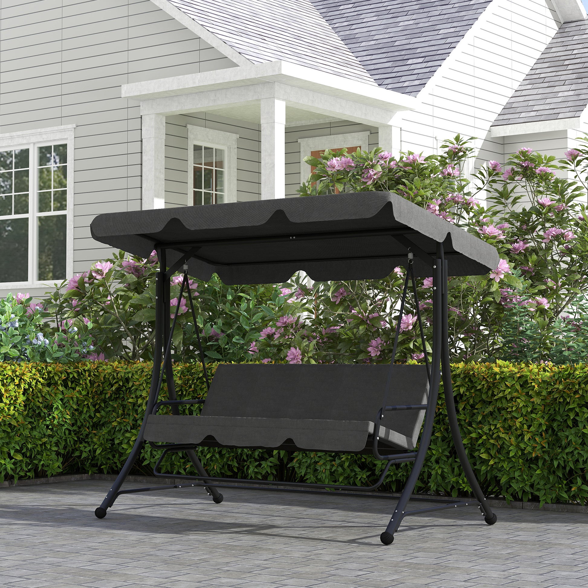 Outsunny Columpio De Jardín Exterior De 3 Plazas Con Toldo Ajustable Gris_4