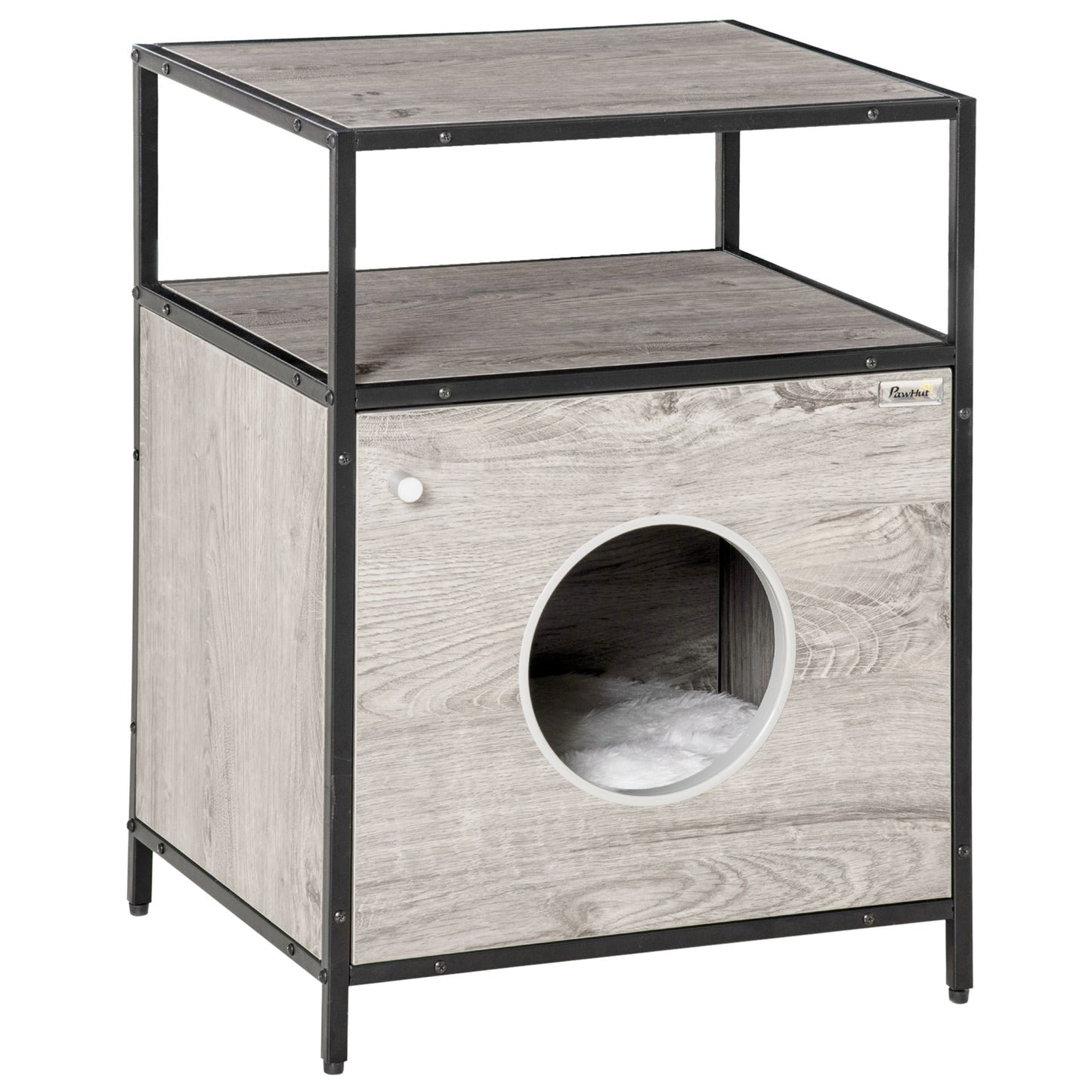 Pawhut Casa Para Gatos De Madera Mesa Auxiliar Con 2 Estantes Y Cojín Extraíble_0