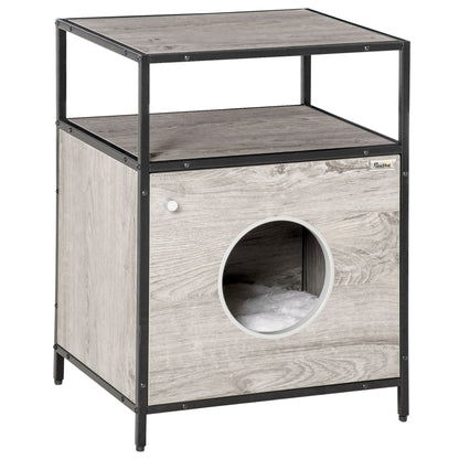 Pawhut Casa Para Gatos De Madera Mesa Auxiliar Con 2 Estantes Y Cojín Extraíble_0