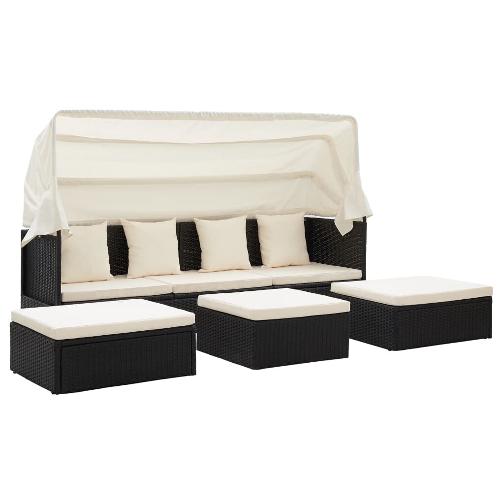 Vidaxl Tumbona Cama Jardín Techo Ratán Sintético Negro_1