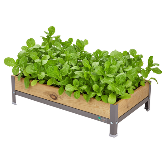 Jardinera Elevada De Madera Gris 90x60x26 Cm De Estructura Metálica Y Bandeja Recoge Aguas Mi Huerto Urban_0