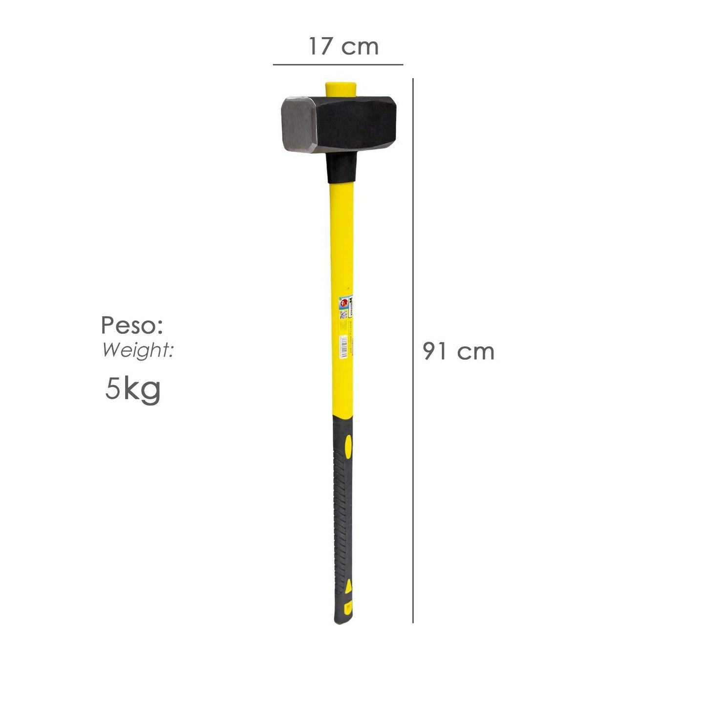 Maza Con Mango Fibra Vidrio 5 Kg. Cabeza Forjada, Con Anillo Anti Vibración, Maza / Porro_1