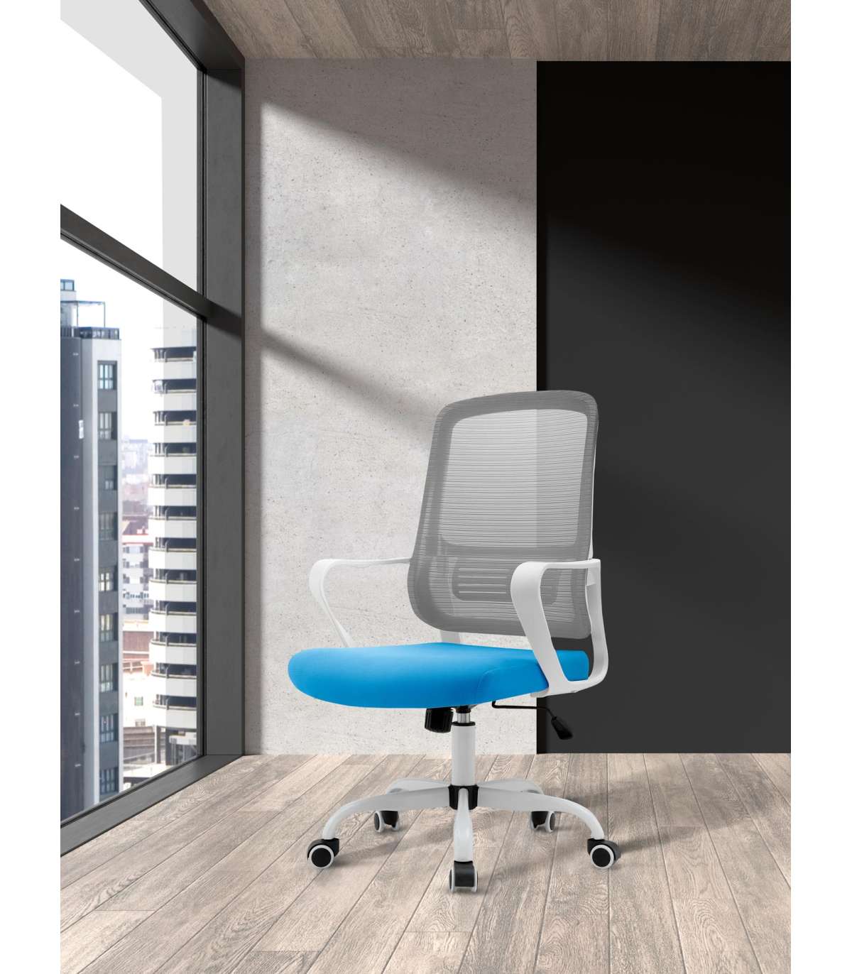Silla Despacho Giratoria Elevable Acabado Gris/azul, 59m(ancho) 99/109cm(altura) 56cm(fond_5