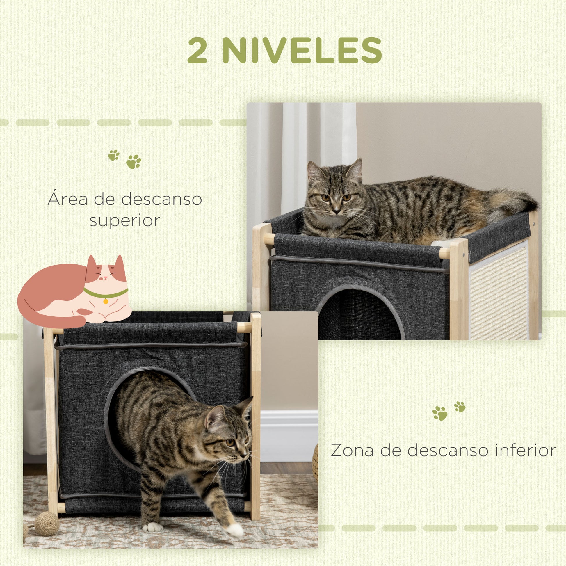 Pawhut Cama Cueva Para Gatos De Madera Con Cojín Extraíble 40x40x40,5 Cm Gris_5