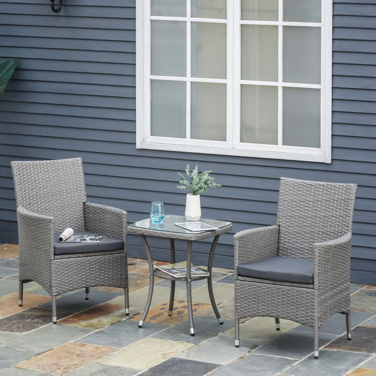 Outsunny Conjunto Muebles Para Exterior Con 1 Mesa 2 Sillas Con Cojines Gris_1