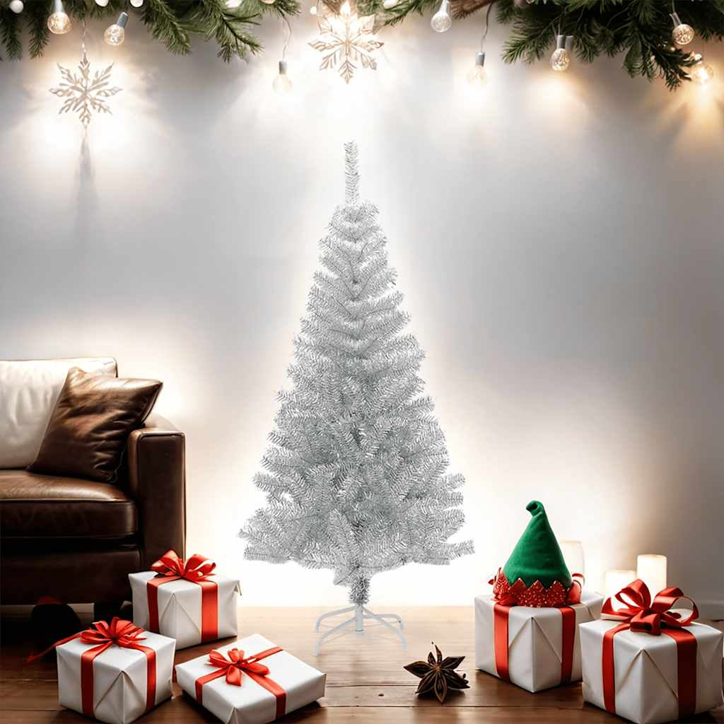 Vidaxl Árbol De Navidad Artificial Con Soporte Pet Plateado 150 Cm_1