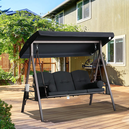 Outsunny Columpio De Jardín Exterior De 3 Plazas Con Toldo Ajustable Negro_1