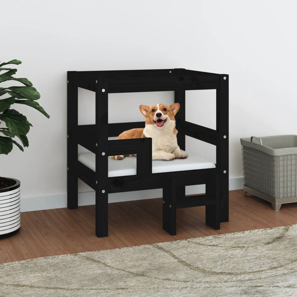 Vidaxl Cama Para Perros Madera Maciza De Pino Negro 55,5x53,5x60 Cm_1