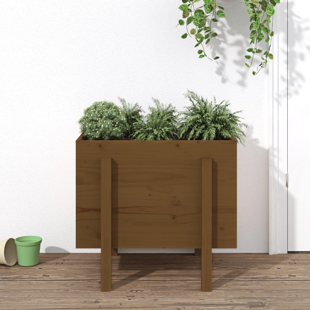 Jardinera De Madera Maciza De Pino Marrón Miel 62x50x57 Cm_1