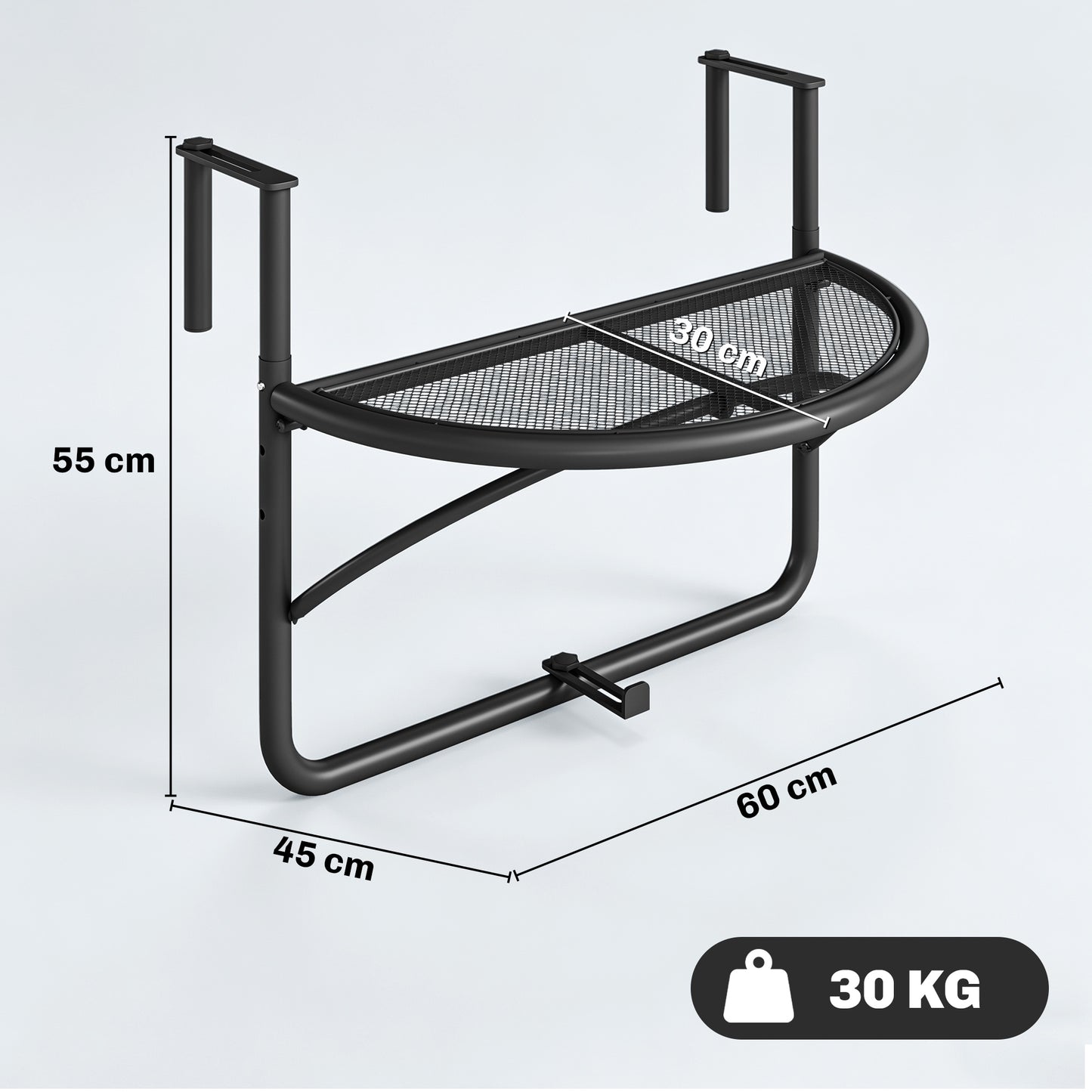 Outsunny Mesa Colgante De Balcón Semicircular 60x47x50 Cm Ajustable En Altura_2