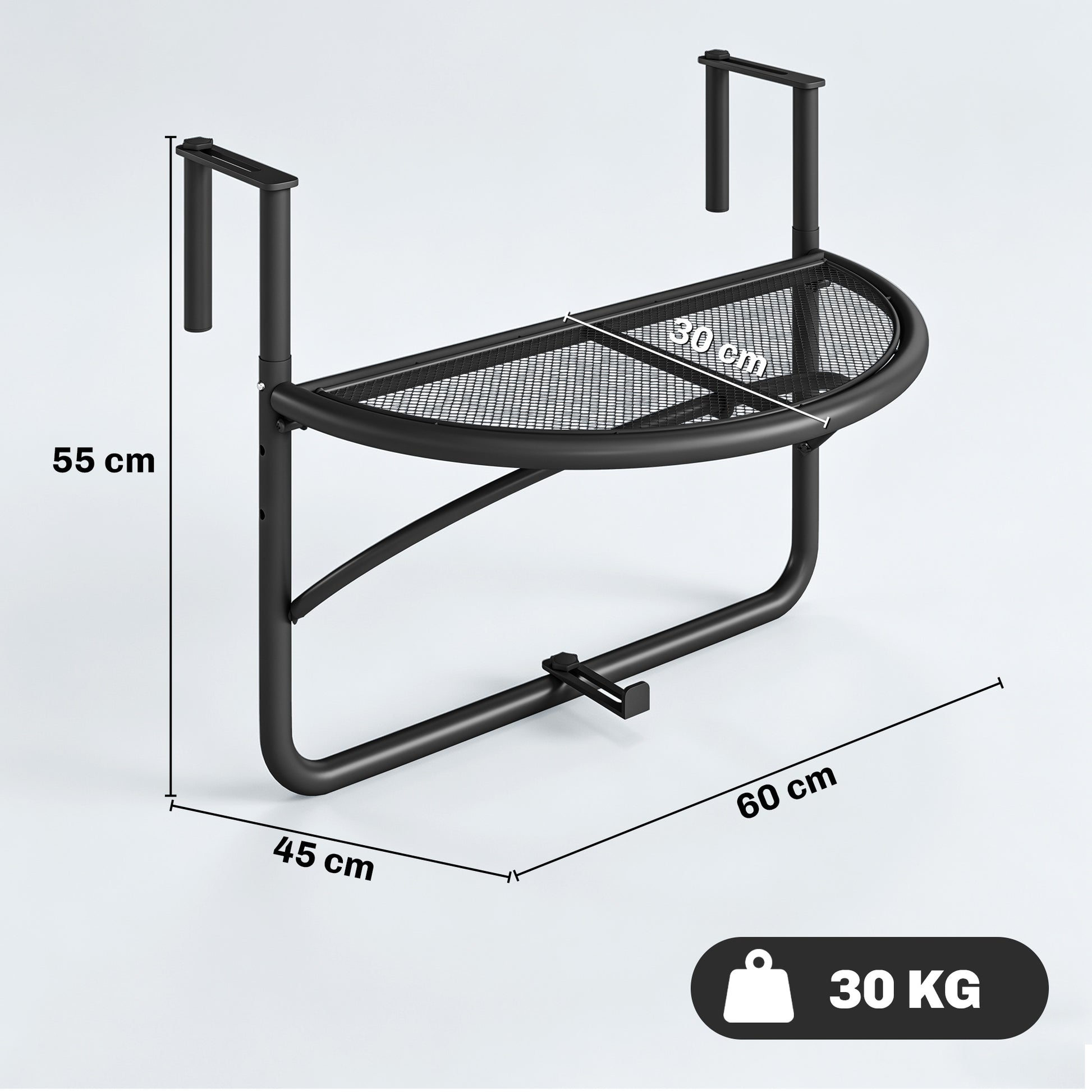 Outsunny Mesa Colgante De Balcón Semicircular 60x47x50 Cm Ajustable En Altura_2