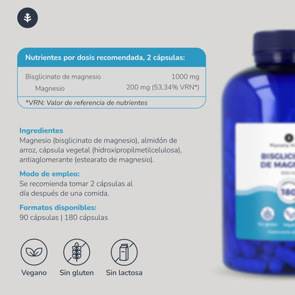 Embalagem 2xBisglicinato de Magnésio 500 mg Planeta Huerto 180 cápsulas